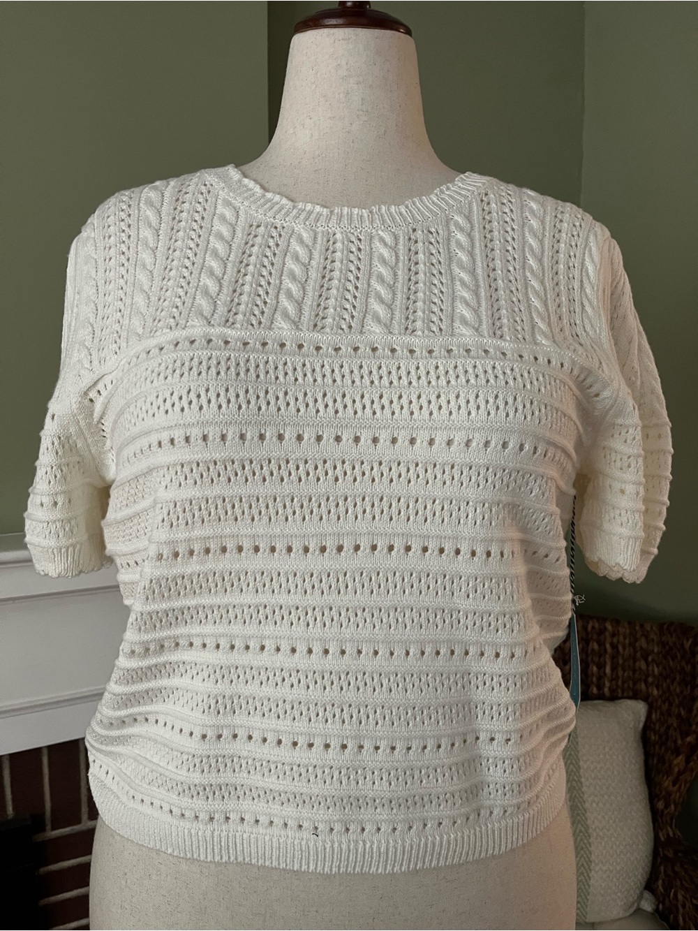 NWT Draper James Ivory Pointelle Cotton Blend Sweater | XL - Picture 2 of 8